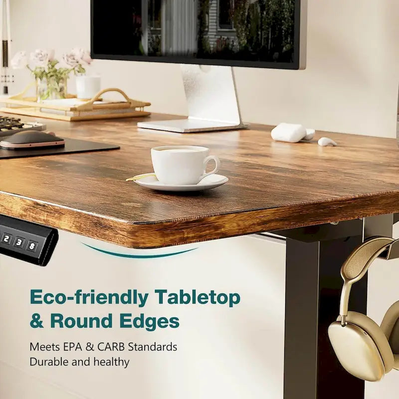 Electric Height Adjustable Standing Desk with Memory Settings, Wiring Holes, 176 lb Capacity