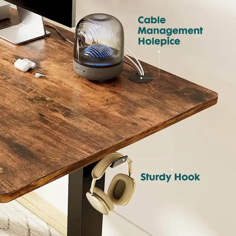 Electric Height Adjustable Standing Desk with Memory Settings, Wiring Holes, 176 lb Capacity