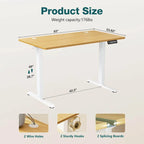 Electric Height Adjustable Standing Desk with Memory Settings, Wiring Holes, 176 lb Capacity