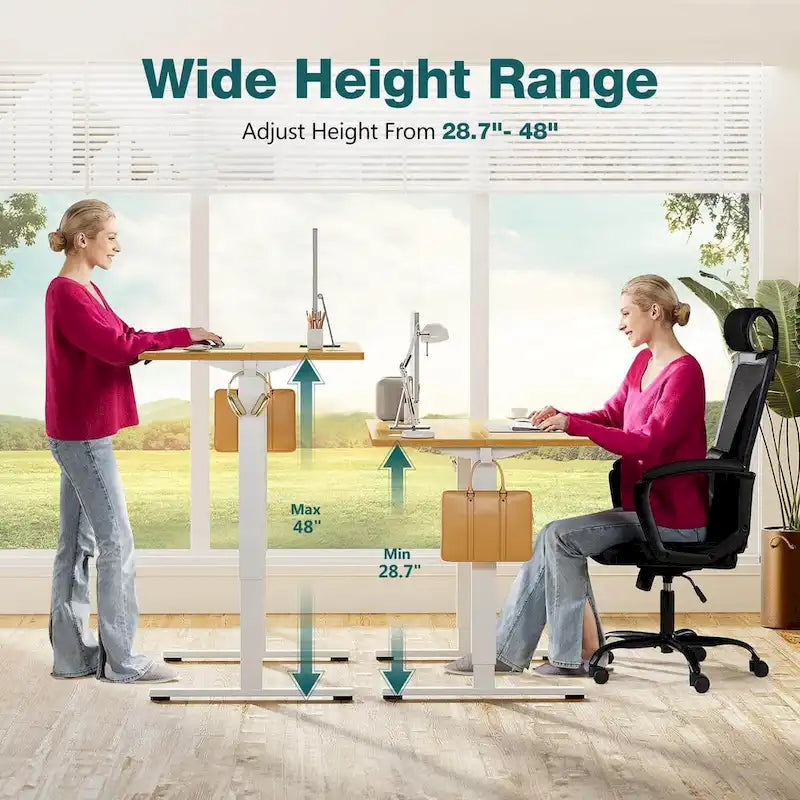 Electric Height Adjustable Standing Desk with Memory Settings, Wiring Holes, 176 lb Capacity