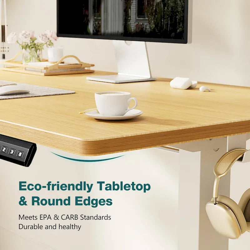 Electric Height Adjustable Standing Desk with Memory Settings, Wiring Holes, 176 lb Capacity