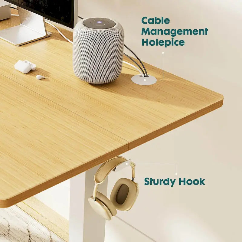 Electric Height Adjustable Standing Desk with Memory Settings, Wiring Holes, 176 lb Capacity