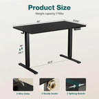 Electric Height Adjustable Standing Desk with Memory Settings, Wiring Holes, 176 lb Capacity