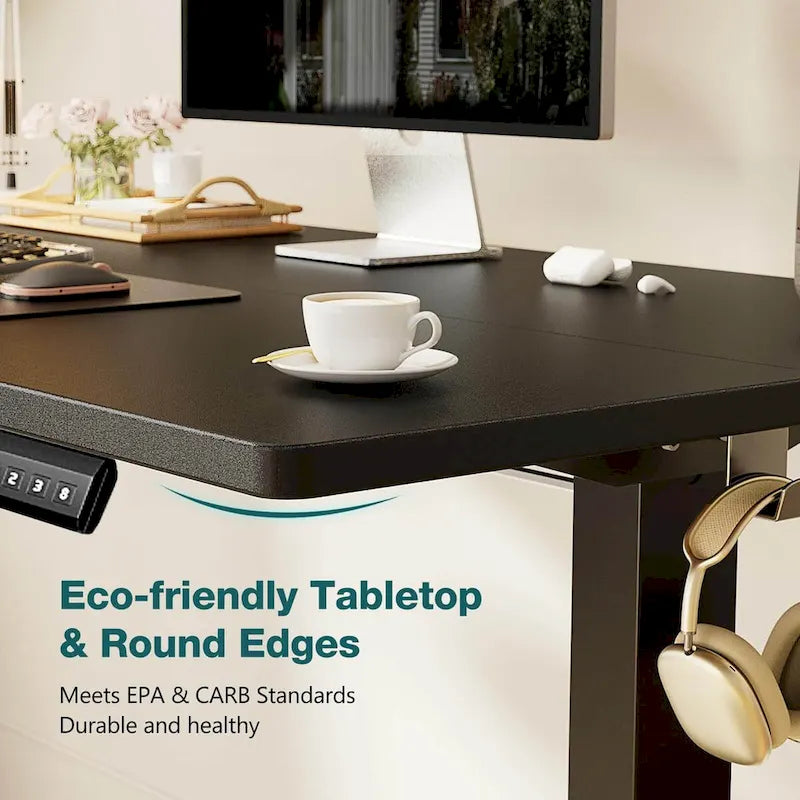 Electric Height Adjustable Standing Desk with Memory Settings, Wiring Holes, 176 lb Capacity