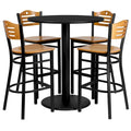 36" Round Bar Height Dining Table Set with 4 Metal Stools, Natural Wood Seat, Heat & Scratch Resistant