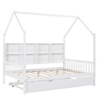 Full Solid Wood House Day Bed with Trundle